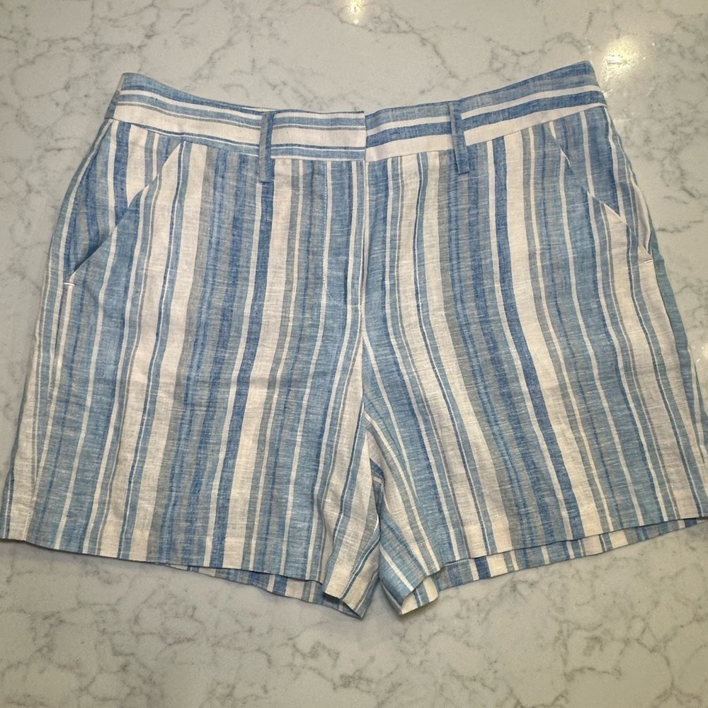 BCBGeneration Womens Blue White Striped Linen Blend Shorts Size 8